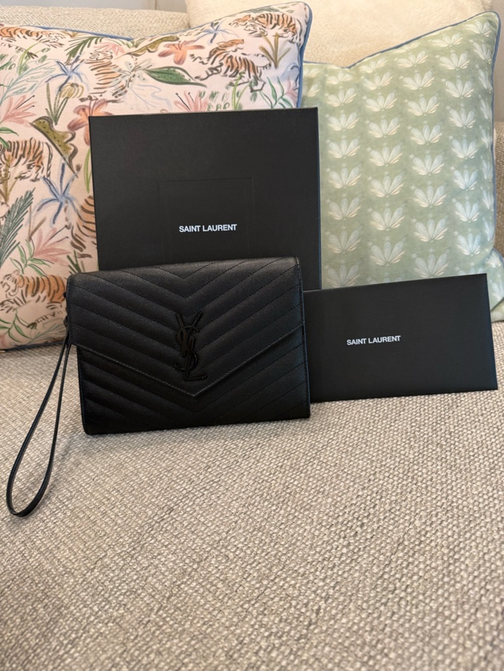 Saint Laurent (YSL) Cassandre Matelassé Flap Pouch - All Black